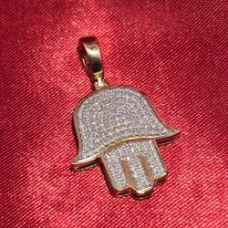 10k Yellow Gold Diamond Humsa Pendant 0.33 ctw 