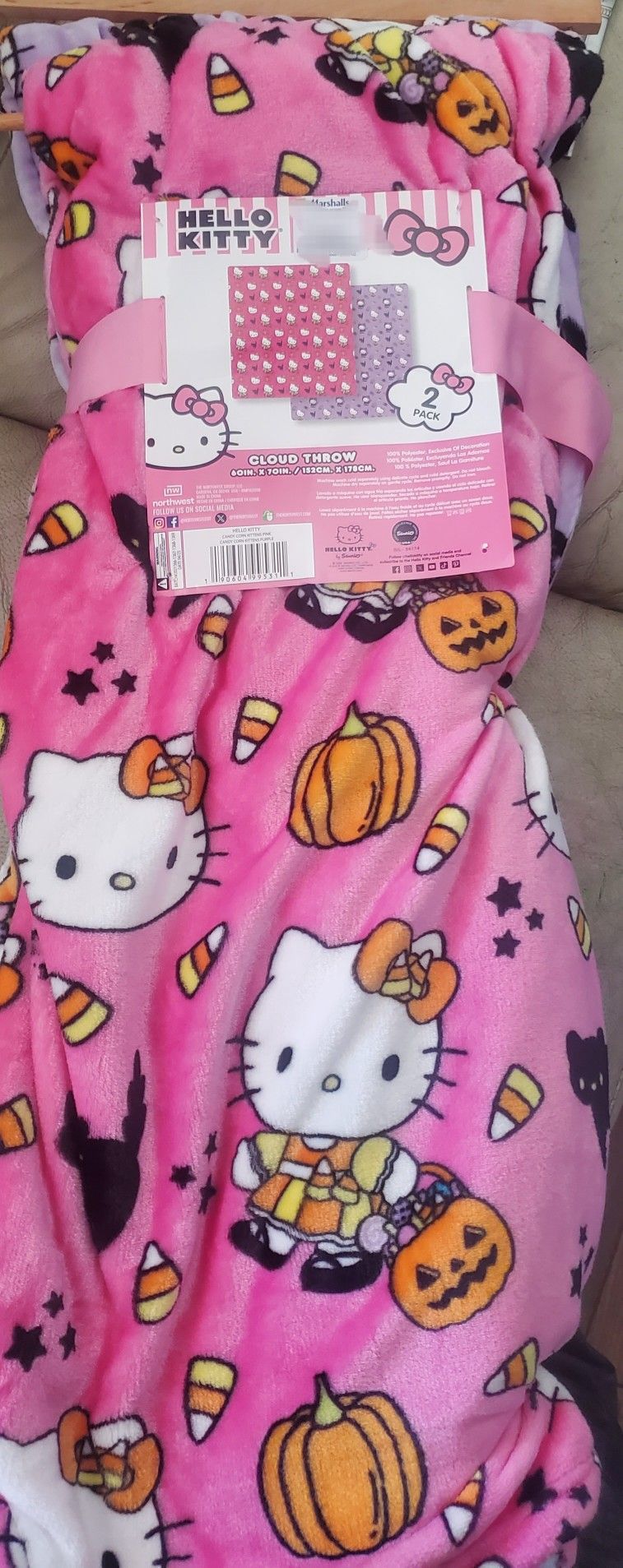 Bnwt Hello Kitty Halloween Double Pack Throw Blankets