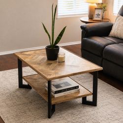 Pottery barn coffee table mango wood mosaic inlay