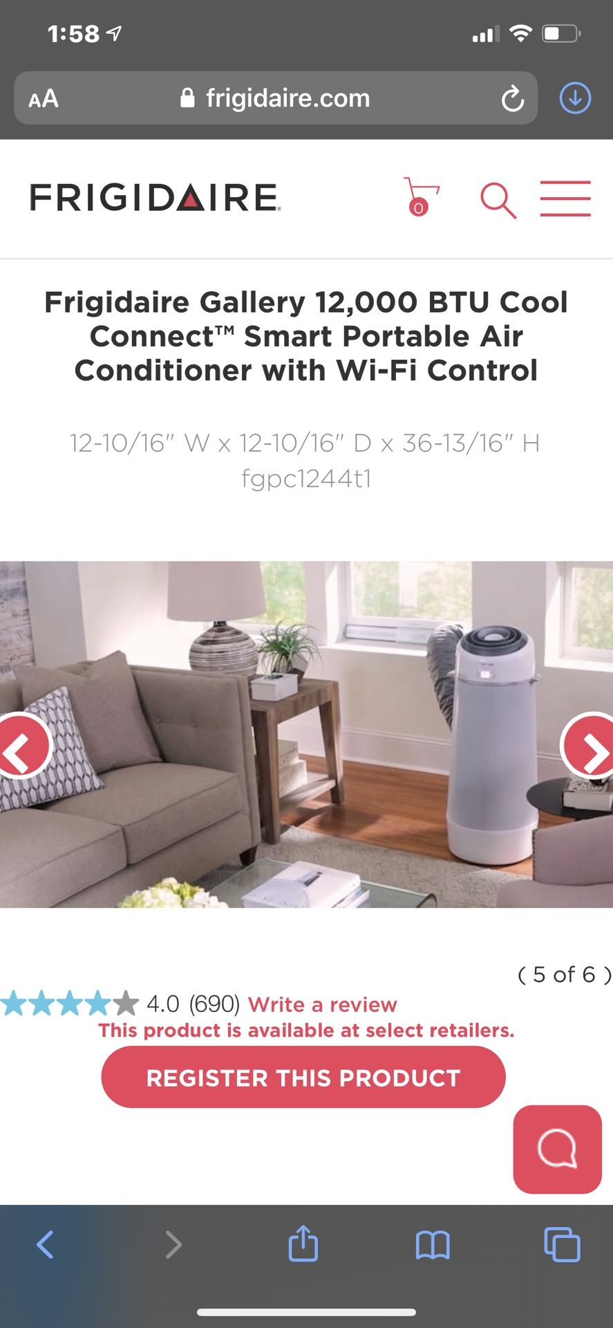 Frigidaire Gallery 12,000 BTU Cool Connect™ Smart Portable Air Conditioner with Wi-Fi Control