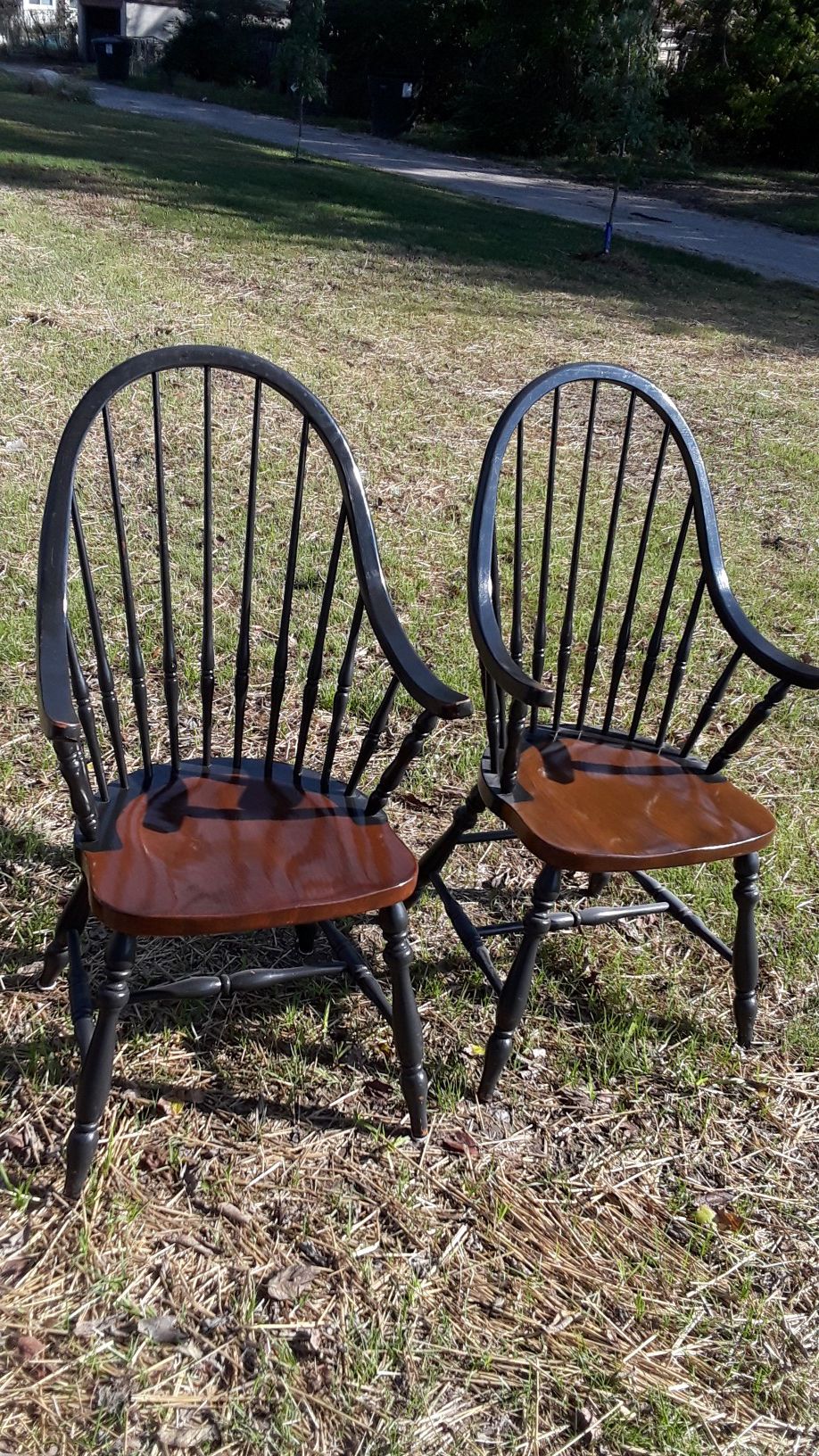 Oak and painted chairs pair