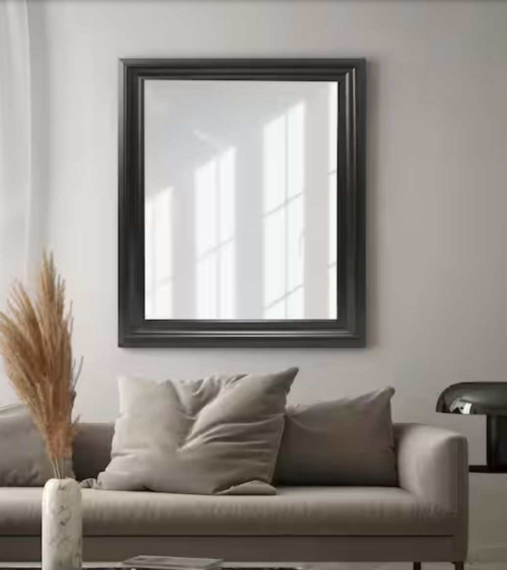 Rectangular PS Framed Wall Bathroom Vanity Mirror in Black
