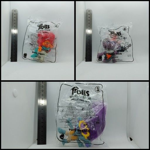 Lot Of 3 2020 McDonald's Trolls World Tour Dreamworks Happy Meal Toys NIP