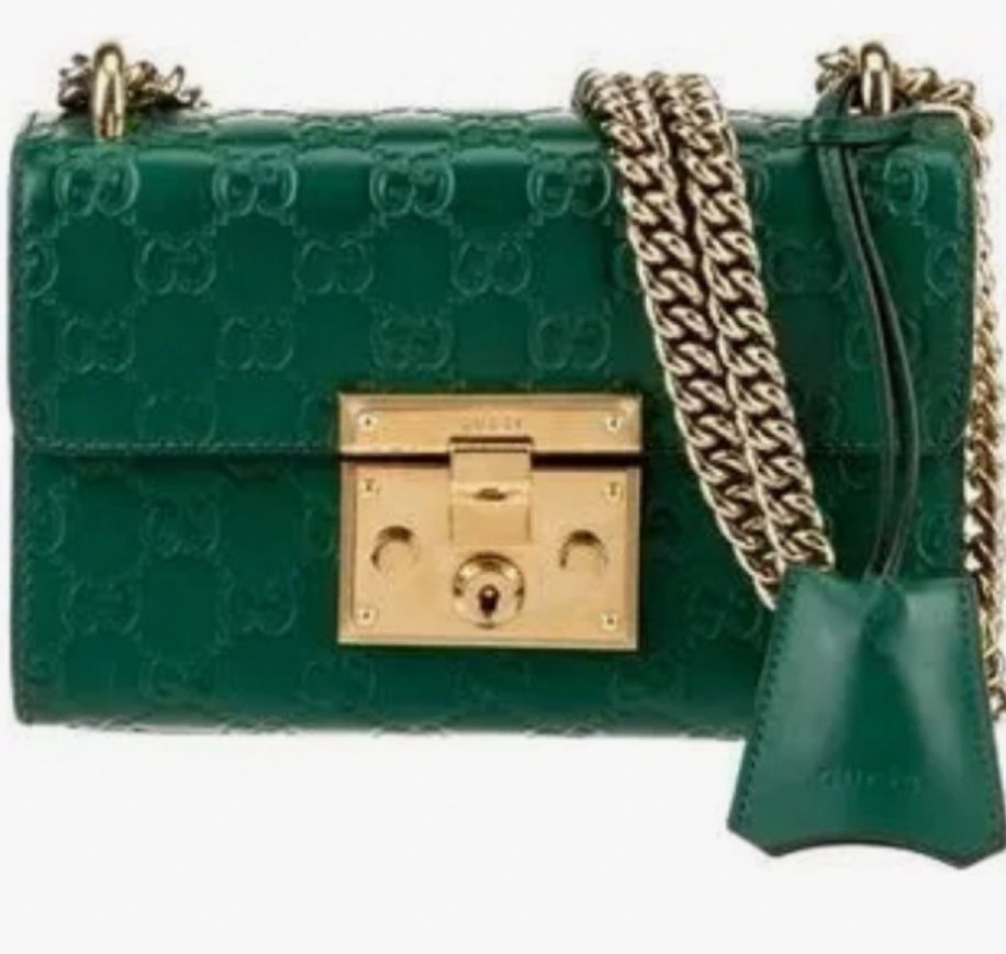 Gucci Green Guccissima Leather Small Padlock Shoulder Bag