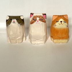 Miniature Wood Cats Hand Painted 
