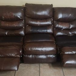 Double Reclining Leather Sofa  (Patched Up)