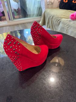 Red platform high heels