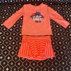 2 Piece Baby Girl Swimsuit - Long Sleeve And Bikini Bottom