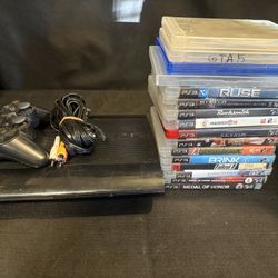 PS3 with lots of games. Has power issues 