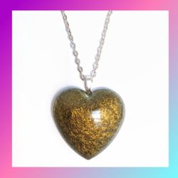 Gold color shift metallic heart pendant on silver necklace new resin handmade 