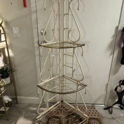 Vintage Cream Gold Corner Shelf 3 Tier