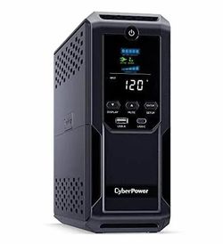 CyberPower CP1350AVRLCD3 Intelligent LCD UPS System, 1350VA/815W, 12 Outlets, 2 USB Ports, AVR, Mini Tower, Black