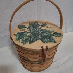 Hand Carved Hand Painted Wood Basket