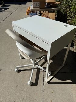White Desk with Rolling Office Chair