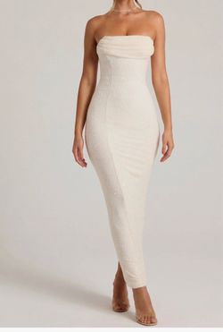 Embellished Bandeau Cowl Neck Maxi Dress in Snow