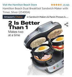 Hamilton Beach Dual Breakfast Sandwich Maker, Silver - 25490