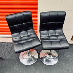 Set of 2 Adjustable Bar Stools Black Swivel Chairs Modern