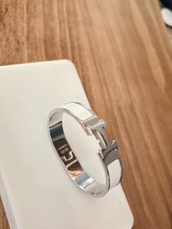 Authentic Hermès Clic H Bracelet – Silver/White (PM Size)