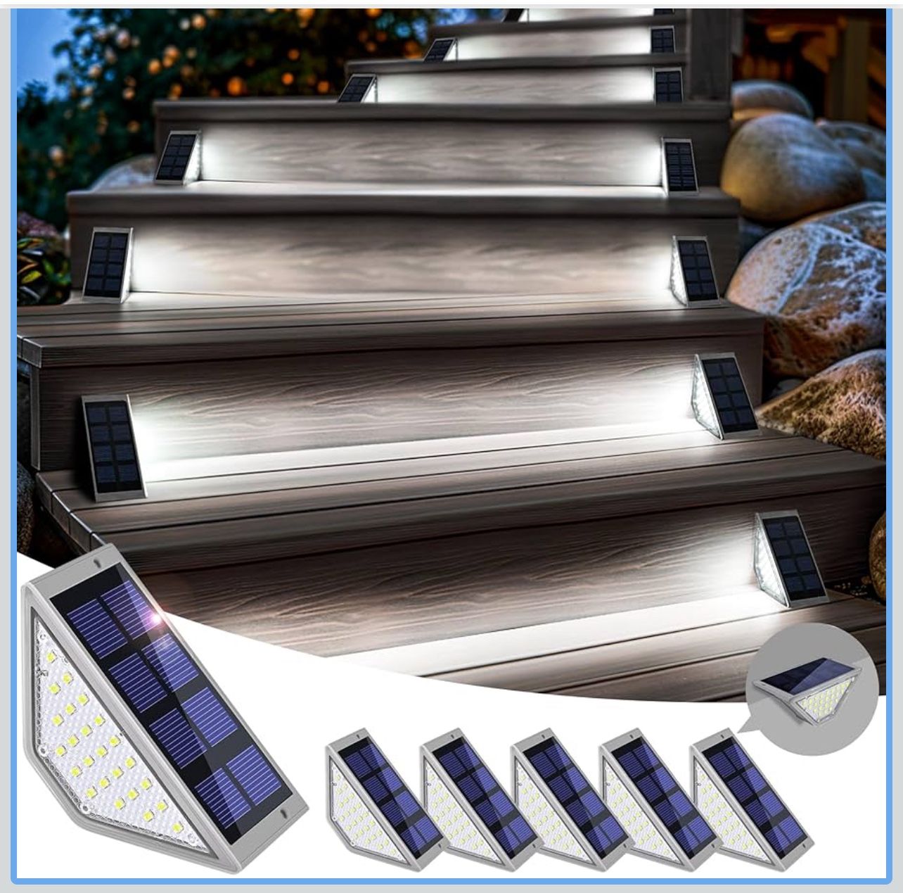 SOLPEX Solar Step Lights for Outside,Solar Lights Outdoor Waterproof Decor for Stair, Step, Deck, Fence, Front Porch, Balcony, Patio, Wall, Yard, Gard