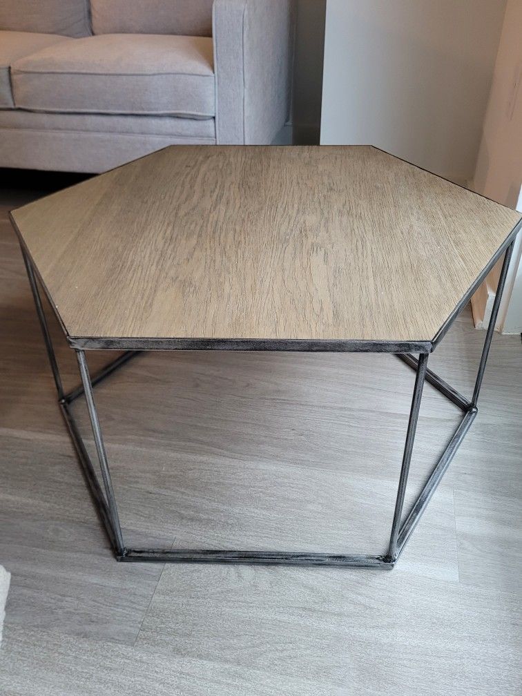 Modern Hexagon Coffee Table – Wood & Metal Frame