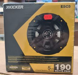 KICKER 48ESC5 - 5.25 inch, 190 Watts Peak, 2-Way Car Speakers, Black Grilles, Poly-Blend Cone, 13mm Tweeter, Zero Tweeter Protrusion