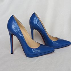 CHRISTIAN LOUBOUTIN | Pigalle Point Blue Royal Patent Heels