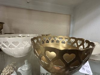 Vintage Solid Brass Bowl w/ Cutout Hearts