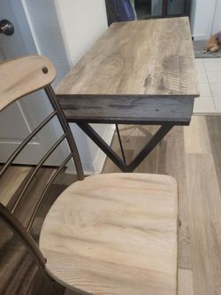 Walnut, cast iron desk & chair