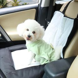 Dog Car Seat Bed: Pet Booster Car Seat Travel Carrier with Clip-on Safety Belt and Waterproof Washable Cover- Puppy Front Car Seats Protector Cushion