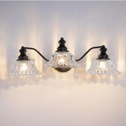 (New in Box) 
Vintage Bathroom Light Fixtures, 3 Light Bathroom Vanity Light, Matte Black Vanity Light with Crystal Glass Shade, Bathroom Lighting Fix