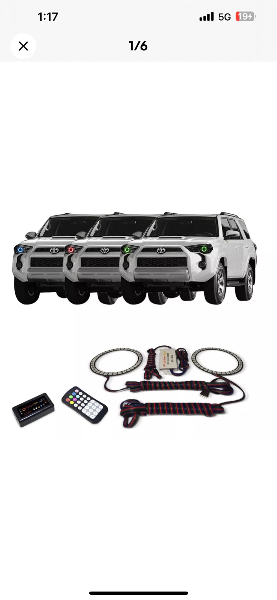 RGB Multi Color Bluetooth Headlight Halo kit for Toyota 4Runner 14-16