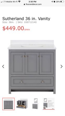 Sutherland 36 in. Vanity -Includes Mirror Sutherland 36 in. Vanity -Includes Mirror