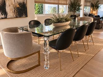 Custom 96” Lucite & Thick Glass Dining Table – Sculptural Acrylic Base