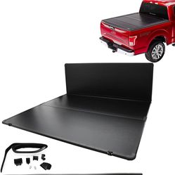 PENSUN Hard Tri-Fold Truck Bed Tonneau Cover with LED Lights Fits for 1 Ford F250 F350 Superduty 6.75 Ft (81") Tonneau Cover Without Drilling