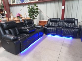 Zero Gravity Faux Leather Sofa Set with LED Lights, Bluetooth, Speakers, Subwoofer, USB ports and wireless charging