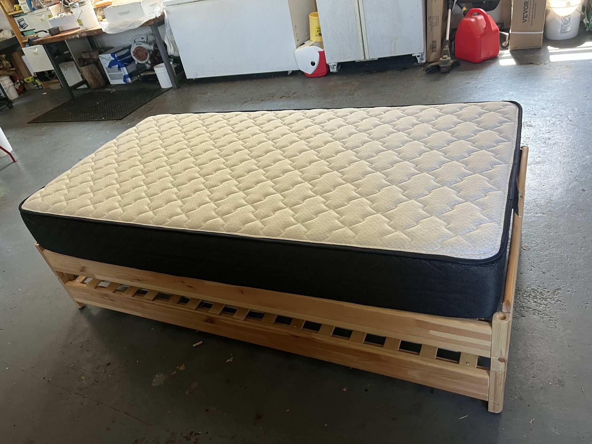 wood twin bed frame & mattress