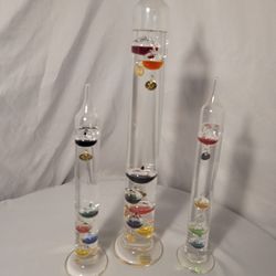 Handmade In Germany Galileo Thermometer Glass with Floating Spheres -Set of 3 Size Large and  2 Mediums 