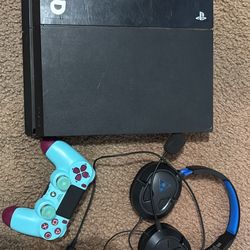 Playstation 4 with controller and headset