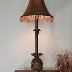 Beautiful Pineapple Motif End Table - Nightstand Lamp with Beautiful Shade - 29.25" Height