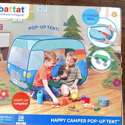 Happy Camper Pop-Up Fabric Tent with 20+ Camping Accessories,   Brand new