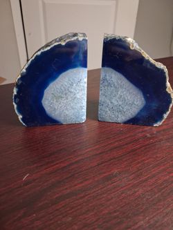 Blue Agate Geode Bookend Set