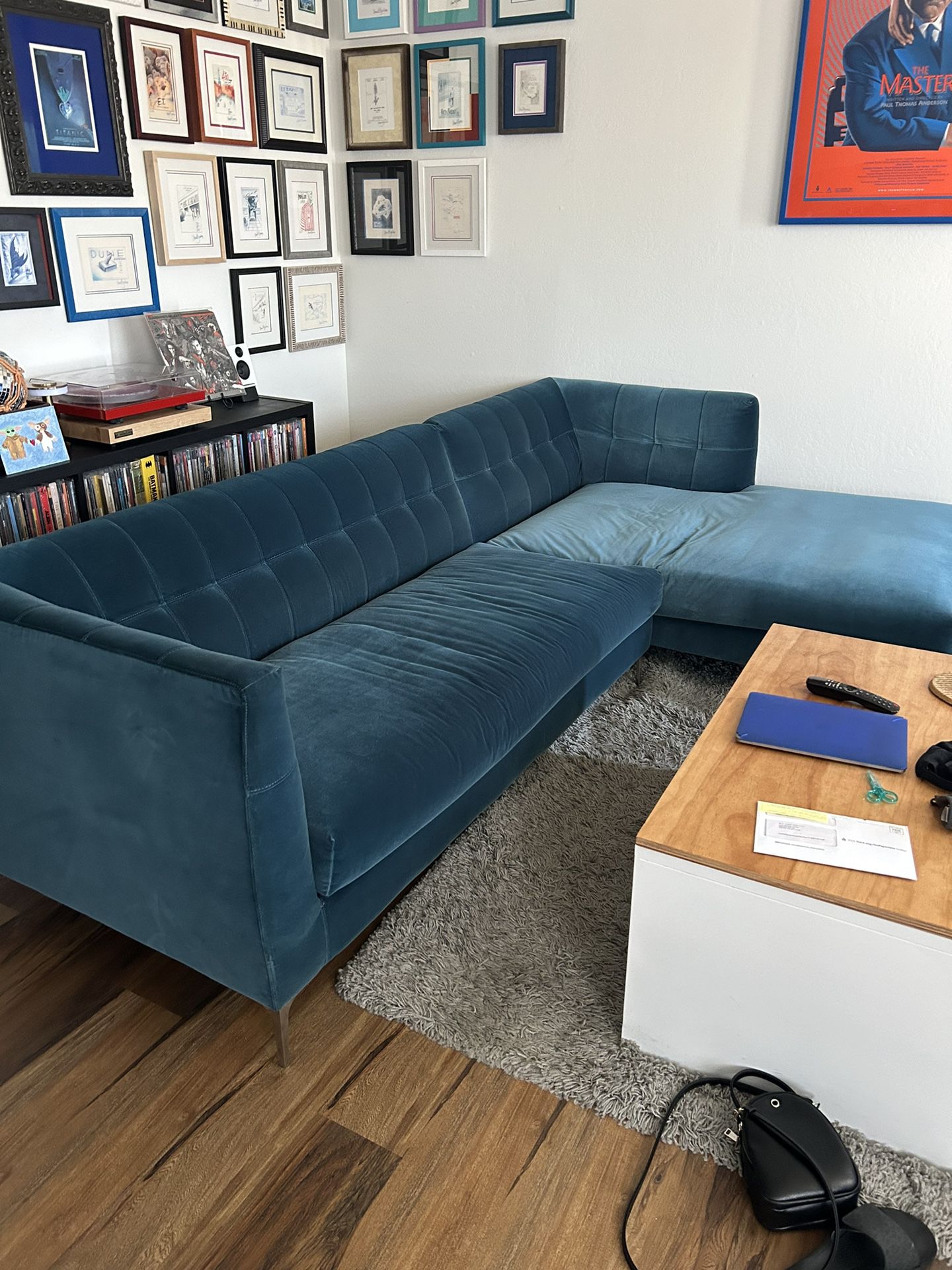 Blue Velvet Couch Free Crate And Barrel