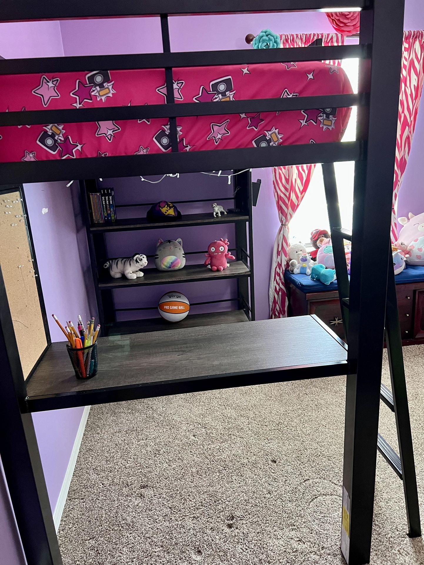 Kids Teen Black Loft Bed Desk
