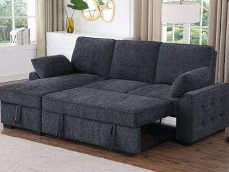 Sectional pull out sofa bed dark gray with usb and cup holders