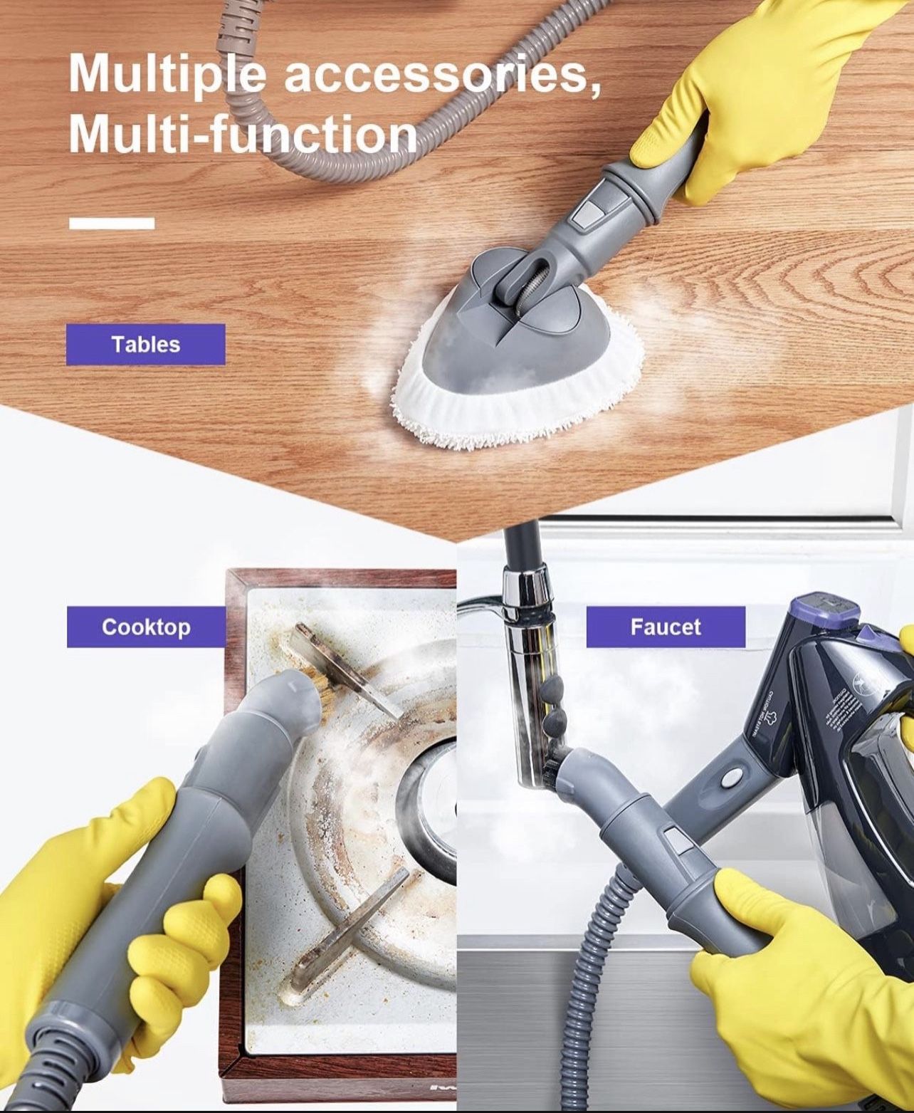 Steam Mop Cleaners 9-in-1 with Detachable Handheld Unit, Floor Steamer for Hardwood/Grout/Tile,Multi-Purpose Handheld Steam Cleaner for Indoor Use(768