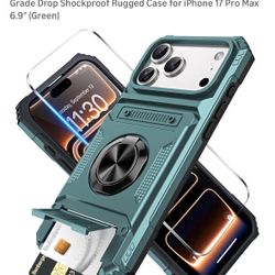 for iPhone 17 Pro Max Wallet Case with Card Holder + 1 Screen Protector, (2 Cards) & 360°Ring Kickstand Military Grade Drop Shockproof Rugged Case for