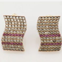 The Sultana Jewelry. Earrings 925 Silver Sterling & bronze. The Stone Cubic Zirconia Gemstone Stud.  