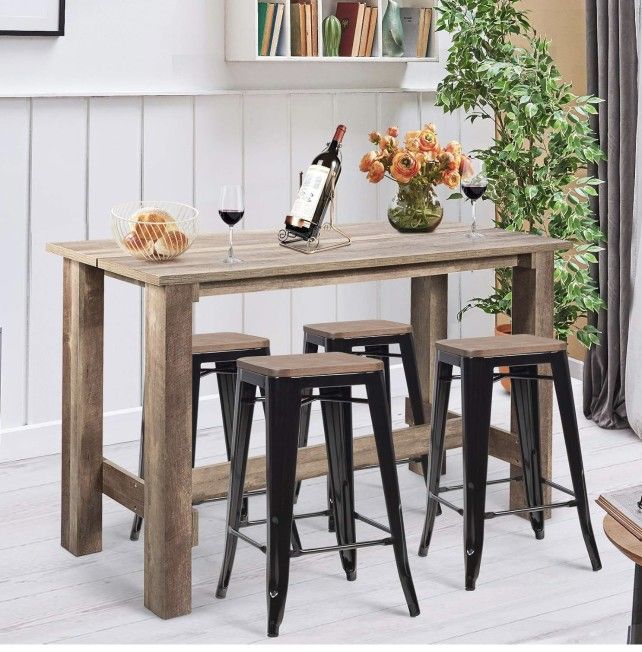 Counter Height Dining Table, 55”L x25.5”W x35.5”H Rectangular Counter Table, Multifunctional Table for Dining Room, Kitchen, Bar, Pub, Bistro

