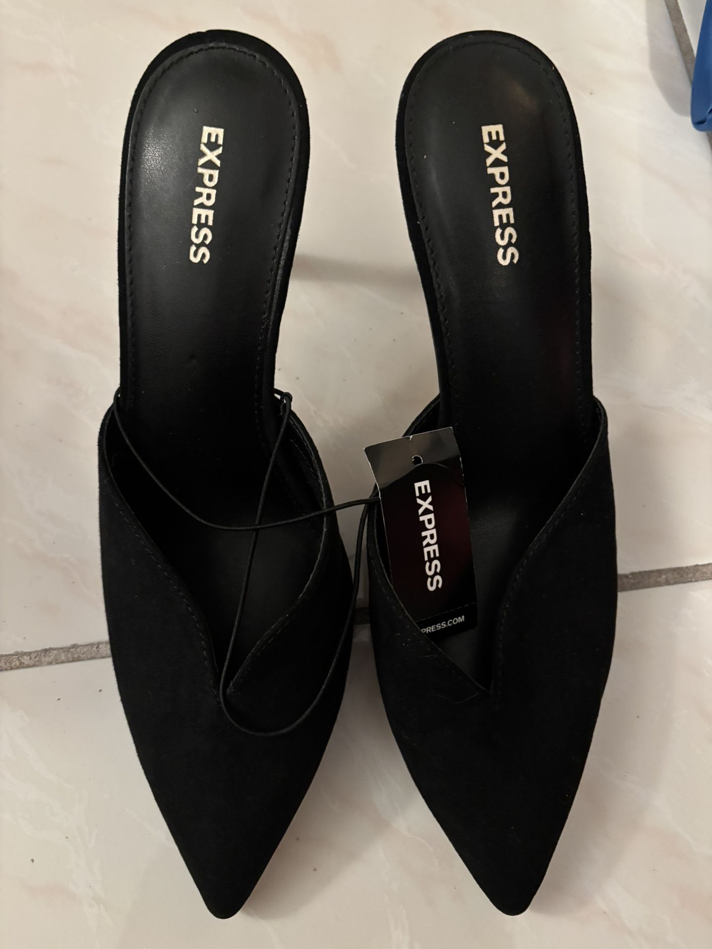 Express Heels – Black, Closed Toe / Open Back – Size 7 – Brand New – $— (Miami Beach / NOBE)