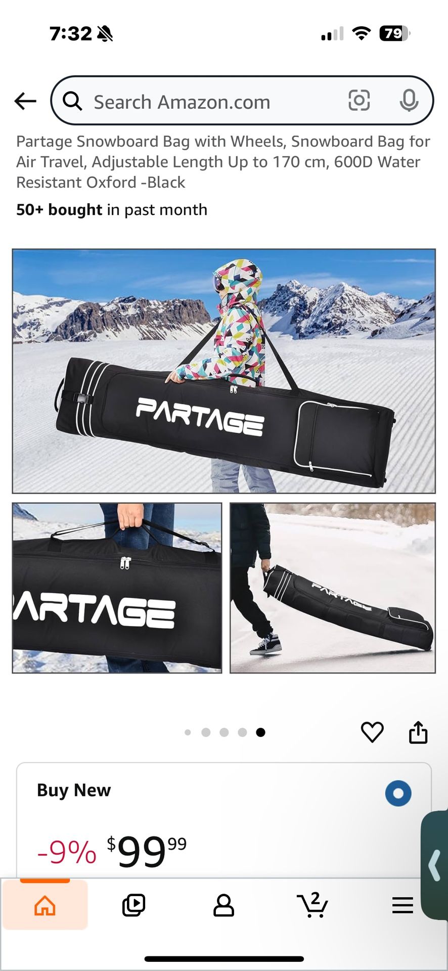 Snowboarding bag